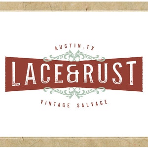 Custom Logo Design - PreDesigned Logo PreMade Logo Vector Logo - Ooak Logo - LACE and RUST Logo - Vintage Logo - Antique Logo