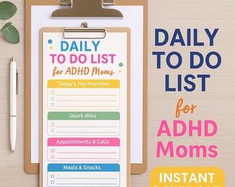 Daily To-Do List for ADHD Moms - Colorful Printable Planner PDF - Instant Download Productivity Checklist