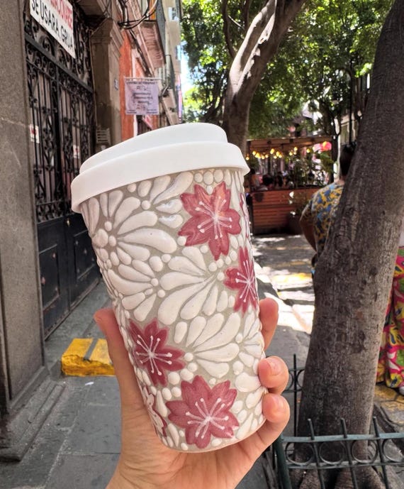 Termo Talavera diseño flores de cerezo