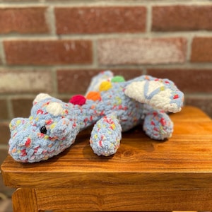 Rainbow Dragon Plush – Crochet Amigurumi | Soft Handmade Stuffed Animal | Fantasy Chenille Dragon Toy | Whimsical Gift for All Ages
