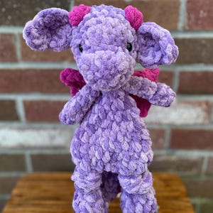 Mini Dragon Snuggler – Handmade Crochet Dragon Plushie | Soft Purple Lovey Toy | Fantasy Creature Plush | Unique Cozy Gift