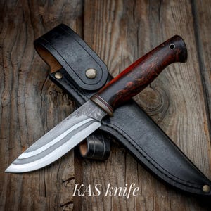 Handforged Hunting Knife: Uddeholm Elmax, Stabilized Birch & Bronze
