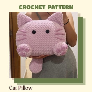 Cat Pillow Crochet Pattern, Big Cat Plushy Amigurumi, Stuffed Kitten Plush Cushion, Living Room Home Decor Cat Toy, Throw Pillow