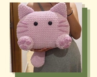 Cat Pillow Crochet Pattern, Big Cat Plushy Amigurumi, Stuffed Kitten Plush Cushion, Living Room Home Decor Cat Toy, Throw Pillow