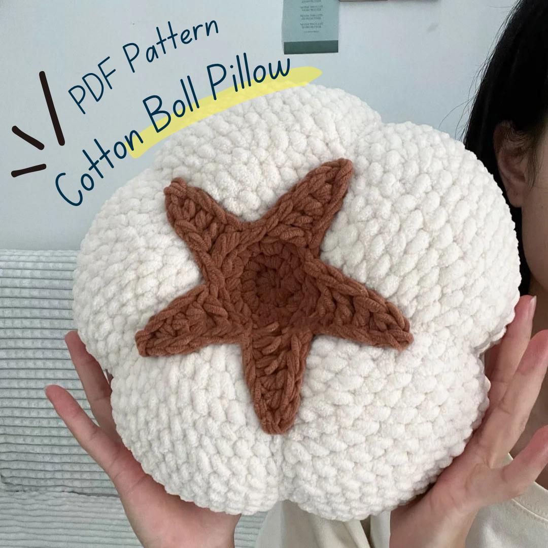 30 Flower Pillow Crochet Patterns for Cozy, Giftable Home Décor 11 Cotton Boll Flower Pillow Crochet Pattern, Big Plush Amigurumi