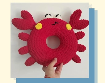 Crab Pillow Crochet Pattern, Red Big Crab Plush Amigurumi, Living Room Sofa Cushion, Large Cute Funny Marine Toy, Pillow Home Decor
