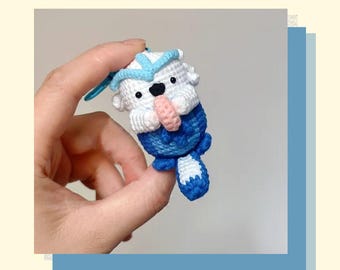 Patrón de nutria marina azul a crochet, amigurumi de animal marino, adorable nutria marina de peluche en miniatura, patrón de gato marino, nutria azul cielo única