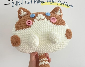 2IN1 Cat Pillow Crochet Pattern, Bicolor Cat Amigurumi, Stuffed Tuxedo Cat Plush, Baby Kitten Sofa Decor, Orange Tabby, Gift For Cat Lovers