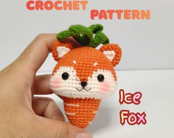 Beginner-Friendly Ice Cream Fox Crochet Pattern, Autumn Woodland Animal, Amigurumi Keychain, fox lover gift, Carrot Shape, PDF pattern ENG