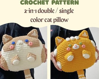 2IN1 Cat Pillow Crochet Pattern, Bicolor Cat Amigurumi, Stuffed Tuxedo Cat Plush, Baby Kitten Sofa Decor, Orange Tabby, Gift For Cat Lovers