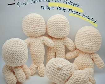 5 In 1 Crochet Base Body Doll Amigurumi Pattern, Sitting Doll, Mermaid Doll, Standing Doll, Lying Doll, Cute Plain Doll Bodies, Low Sew