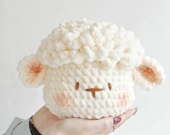 Sheep Pillow Crochet Pattern, Low Sew White Yarn Big Stuffed Sheep, Amigurumi Animal Plushie, Plush Toy