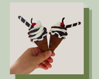 Choc Vanilla Ice Cream Crochet Pattern, Play Food Amigurumi with Cone & Chocolate Stick, DIY Dessert Plush Toy, Sweets Dessert Plushie