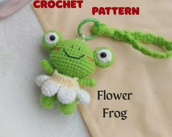 Floral Flower Dress Frog Amigurumi Keychain Crochet Pattern Green lover baby gift PDF file English
