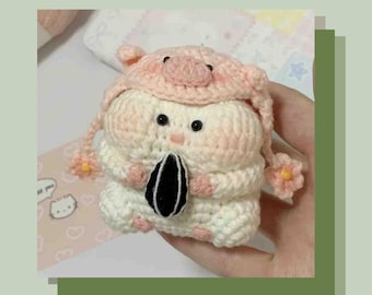 Piggy Hamster Crochet Pattern, Cute Amigurumi Hamster Holding Nuts, Pig-Nose Hat, DIY Stuffed Animal Toy, Crochet Toy PDF