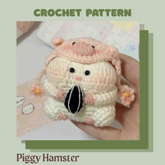 Piggy Hamster Crochet Pattern, Cute Amigurumi Hamster Holding Nuts, Pig-Nose Hat, DIY Stuffed Animal Toy, Crochet Toy PDF