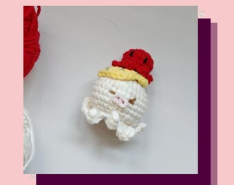 Piggy Takoyaki Crochet Pattern, Octopus Pig Amigurumi Pattern, Cute Mini Piggy Octo Food Topped With Egg Mayo, Low Sew Pattern