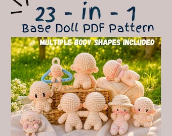 23 In 1 Crochet Base Body Doll Amigurumi Pattern, Sitting Doll, Starfish Doll, Couple Hugging Doll, Sleeping Doll, Body Couple Doll, Low Sew