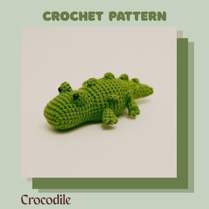 Padrão de Crochê de Crocodilo, Padrão de Amigurumi com Costura Baixa, Mini Jacaré Pequeno Feito à Mão, Réptil Jacaré Fofo em PDF, Somente Fio Verde