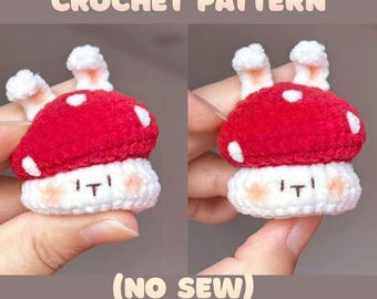 SENZA CUCITURE, Schema per coniglietto fungo all'uncinetto, Portachiavi amigurumi, Piccolo mammifero, Regalo coniglietto fungo, Adatto ai principianti, Schema PDF Eng