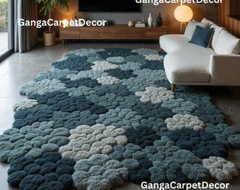 Alfombra de musgo en espiral hecha a mano / Alfombra orgánica verde con textura 3D / Alfombra moderna esculpida de inspiración natural para sala de estar y dormitorio