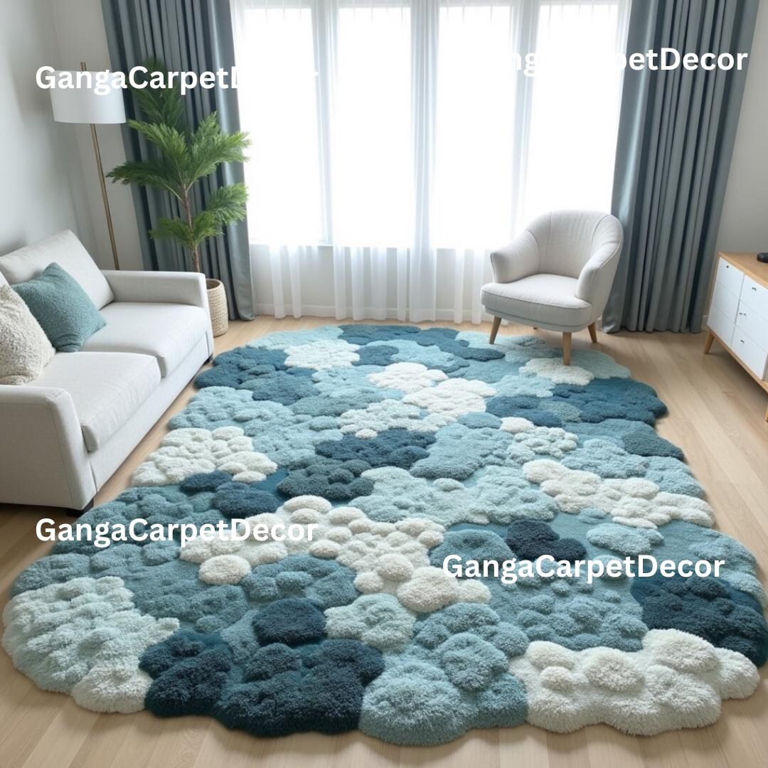 Cloud Pattern Rug Hand-tufted 3D Wool Rug | Ocean Blue Cloud Design - Etsy