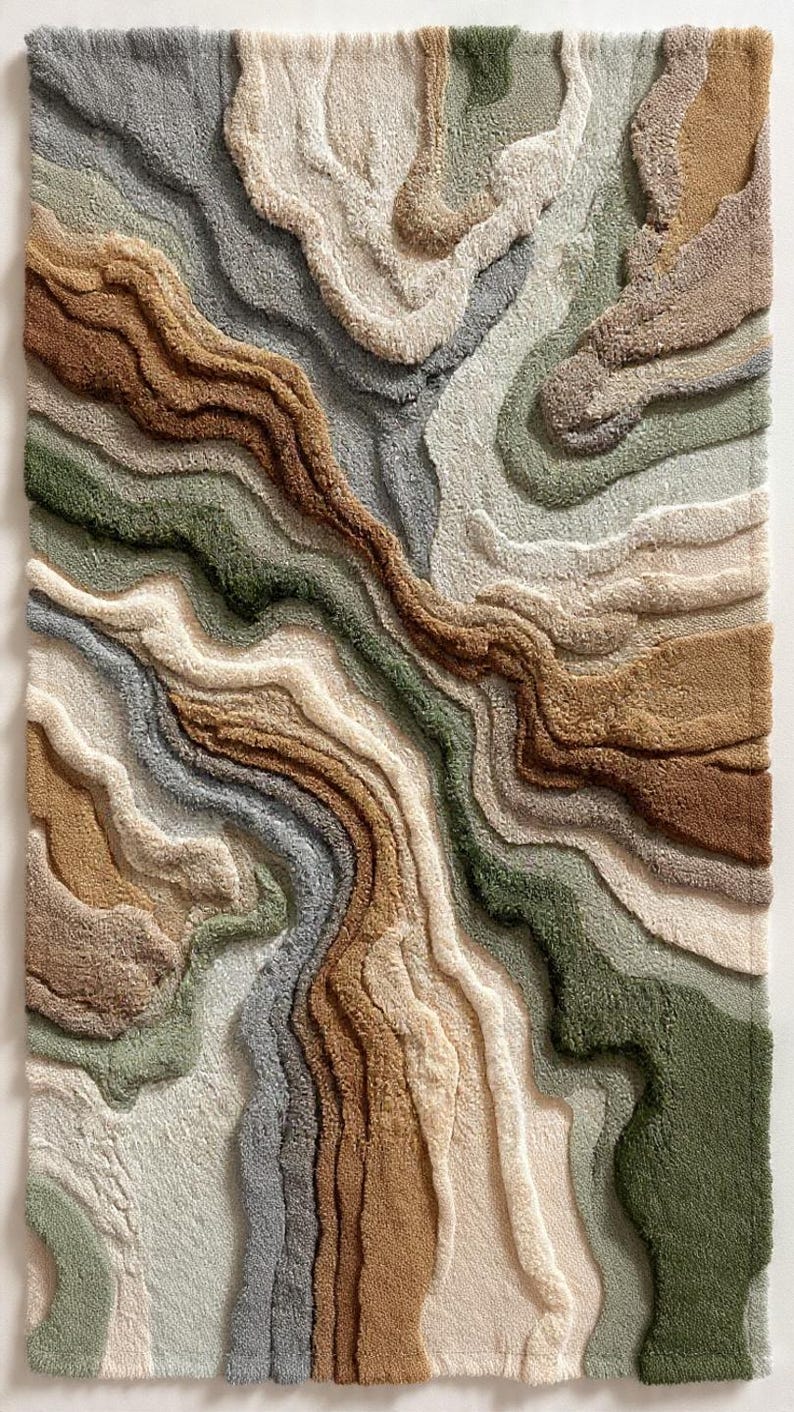 Topography Rug Pattern Hand-tufted Wool Rug | Organic Topography Textured, Sage Green Designer ...
