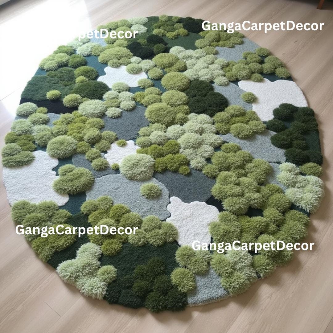 Hand-tufted 3D Moss Rug | Organic Wool Round Carpet - Etsy