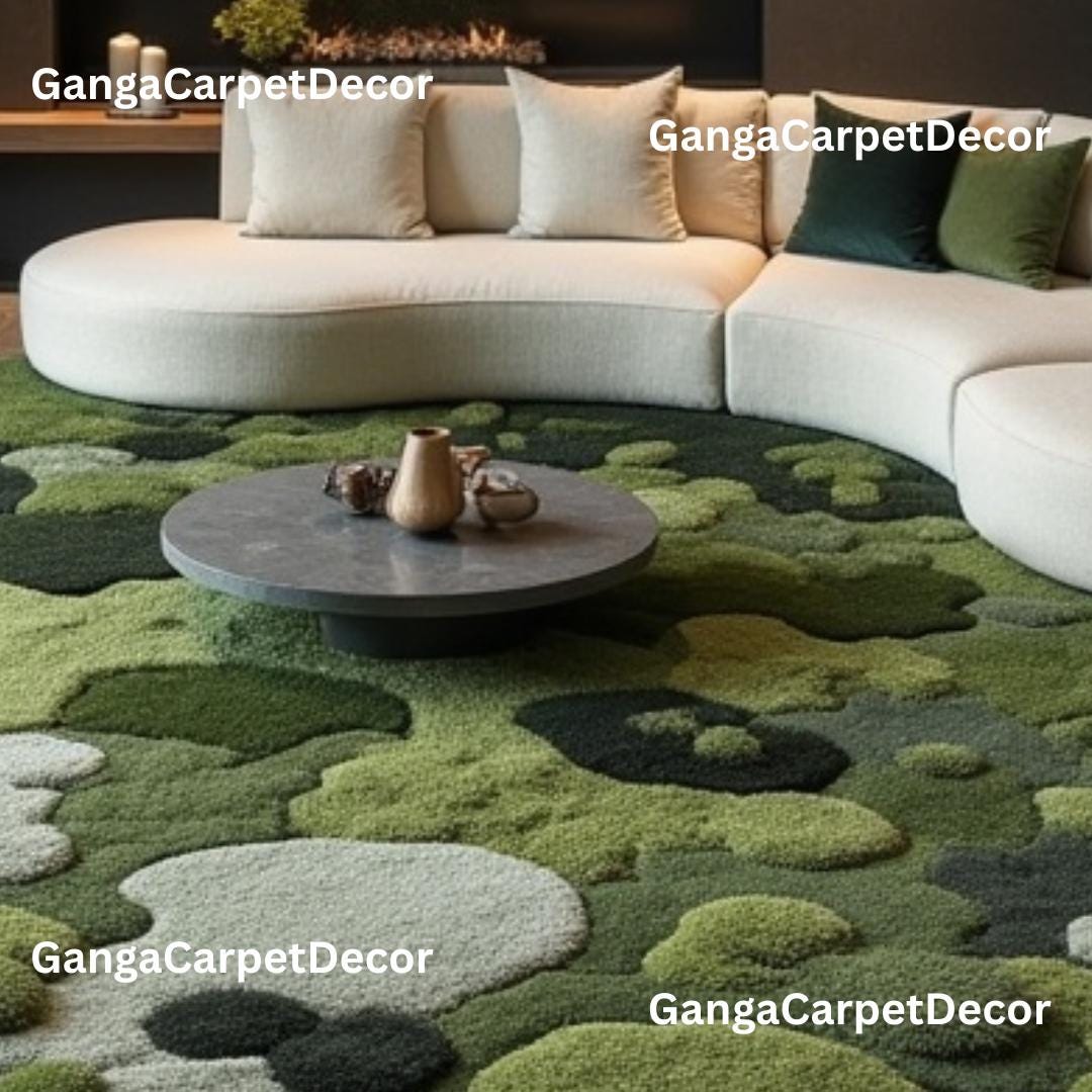 Moss Style Hand Tufted Wool Rug, 3D Organic Green Rug, Modern Abstract ...