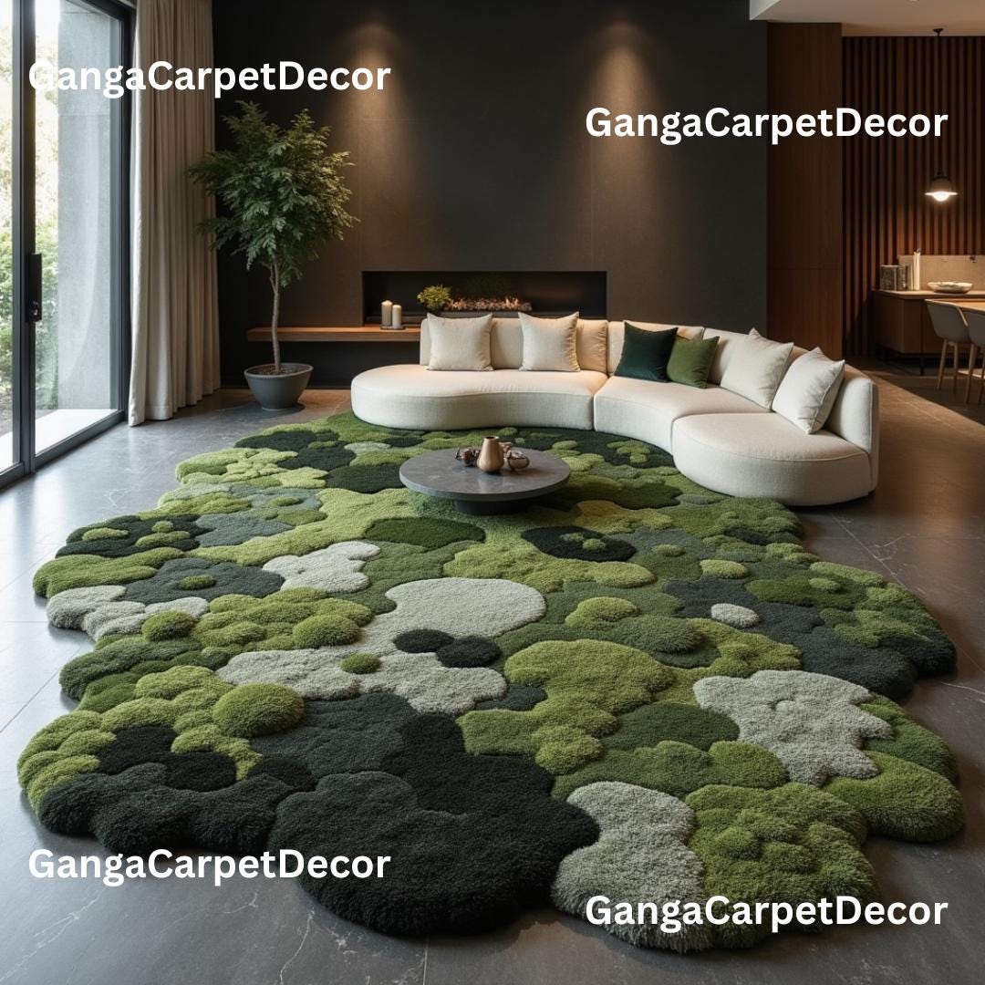 Moss Style Hand Tufted Wool Rug, 3D Organic Green Rug, Modern Abstract ...
