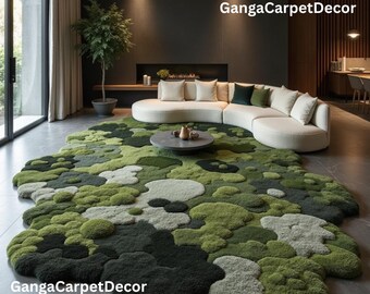 Moss Style Hand Tufted Wool Rug, 3D Organic Green Rug, Modern Abstract ...