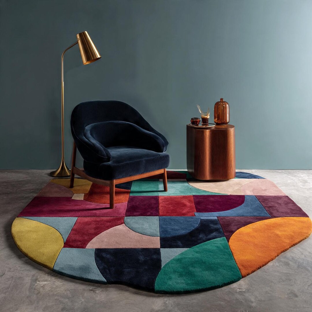 Irregular Geometric Hand Tufted Wool Rug | Modern Abstract Area Carpet ...