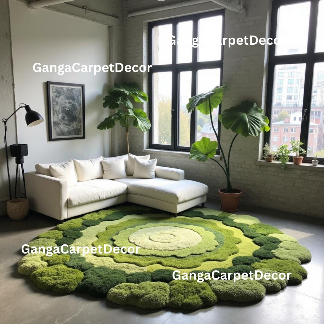 Hand-tufted Wool Moss Rug | 3D Green Organic Carpet - Etsy