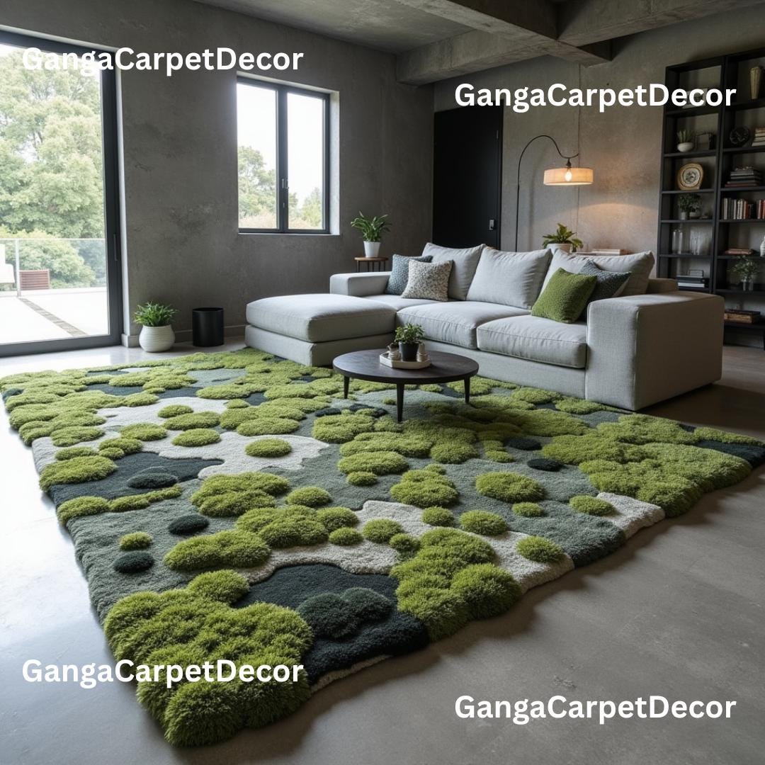 Modern Moss Style Hand-tufted Wool Rug | 3D Organic Green Home Décor ...