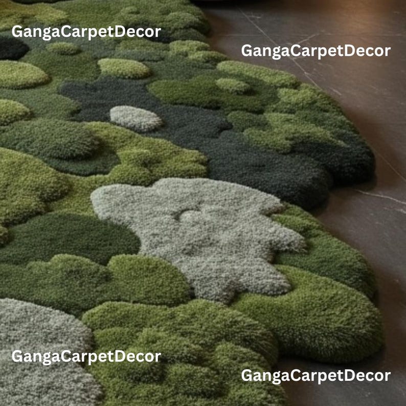 Moss Style Hand Tufted Wool Rug, 3D Organic Green Rug, Modern Abstract ...