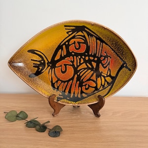 Vintage Poole Pottery Aegean Fish Dish | 1970s Orange Ceramic Wall Plate