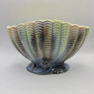 ヴィンテージ SylvaC Falcon Ware 513 シェル花瓶 – ブルーグリーン アールデコ調セラミックプランター – イギリス製陶器