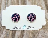 Coral Lip Print Earrings, Glass Stud Earrings, Lipstick Earrings, Makeup Jewelry, Kiss Earrings, Black And Coral Pink Earrings