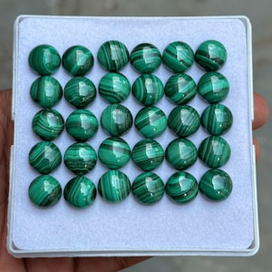 AAA+ Quality Natural Malachite Round Shape Cabochon Flat Back Calibrated Wholesale Gemstones, All mm Sizes Available, Gift For Her