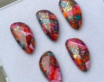 Pink Oyster Turquoise Cabochons: 5 Fancy Gemstones, 10x20 mm