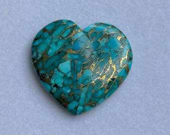 Blue Copper Turquoise Heart Cabochon: 25mm Gemstone