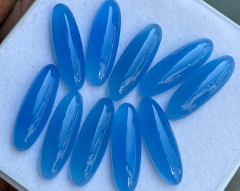 AAA Blue Chalcedony Cabochon: Long Oval Gemstone