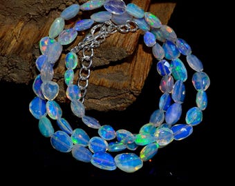 Ethiopian White Opal Beaded Necklace: Faceted Cut Nugget Beads