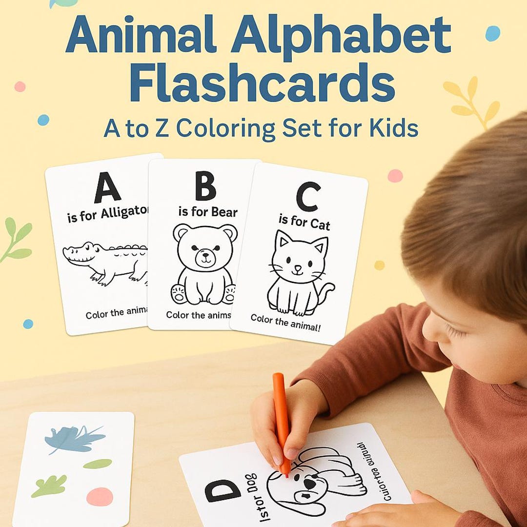 Animal Alphabet Flashcards – A to Z Coloring Cards for Kids – Printable ...