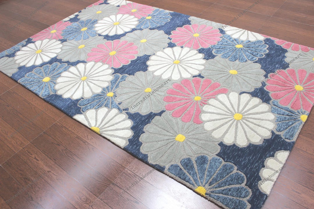 Blue Floral Hand-tufted Rug, Modern Abstract Design for Living Room - Etsy