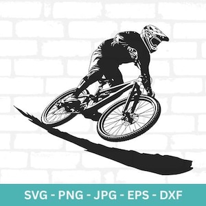 Downhill Mountain Biker SVG PNG EPS - Mtb Silhouette, Cycling & Biking Clipart, Mountain Bike