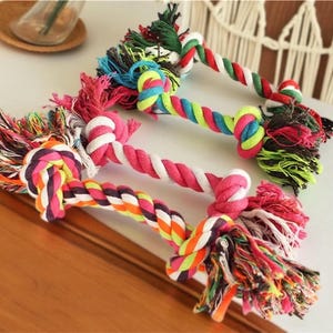 Dog Toy Rope for Chewing and Tugging with Durable Cotton Knot – Teeth Cleaning & Interactive Play — Random Color 17cm
