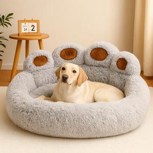 Ultra Soft Paw-Shaped Dog Bed – Fluffy Washable Pet Bed with Anti-Slip Bottom, Cozy Plush Cushion for Small to Large Dogs