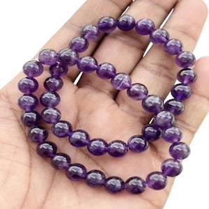 Natural Amethyst Beads Bracelet 8mm | 7” Healing Crystal Bracelet | Smooth Round Gemstone Beaded Jewelry | Semi-Precious Stone Gift