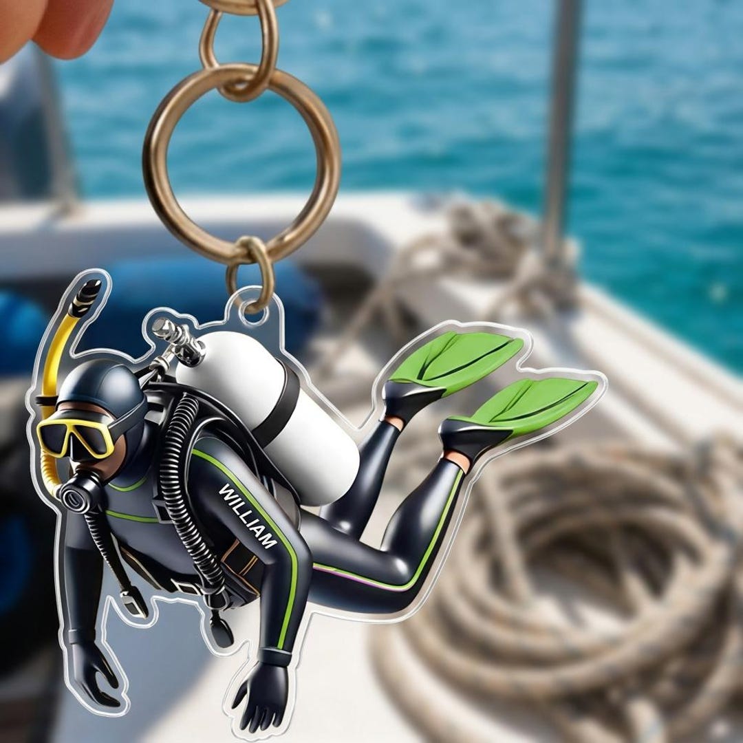 Personalized Scuba Diver Keychain, Custom Name Scuba Diving Gift, Ocean ...